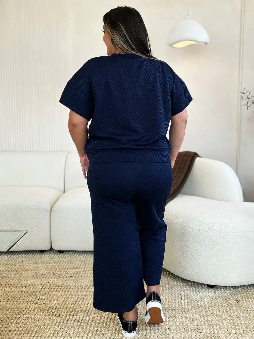 Double Take Full Size Texture Short Sleeve Top and Pants Set - Bela Fils BoutiqueBela Fils Boutique